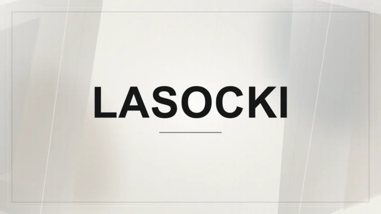 Nápis Lasocki na světlém abstraktním geometrickém pozadí