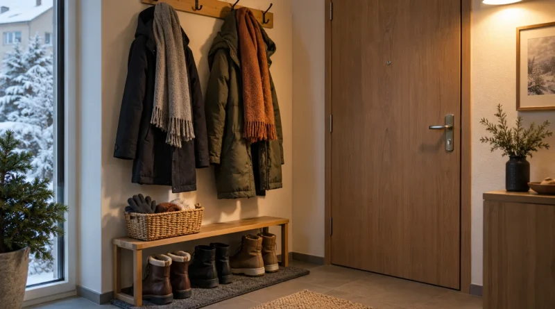 Uspořádaná zimní předsíň s botami na omyvatelné podložce