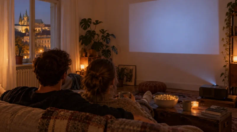 Podzimní filmový večer doma s projekcí, dekami a drobným pohoštěním