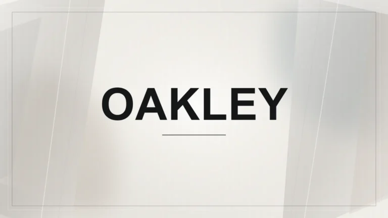 Nápis Oakley na světlém abstraktním geometrickém pozadí