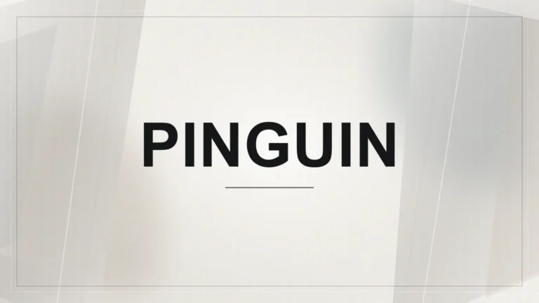 Nápis Pinguin na světlém abstraktním geometrickém pozadí