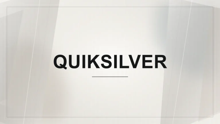 Nápis Quiksilver na světlém abstraktním geometrickém pozadí